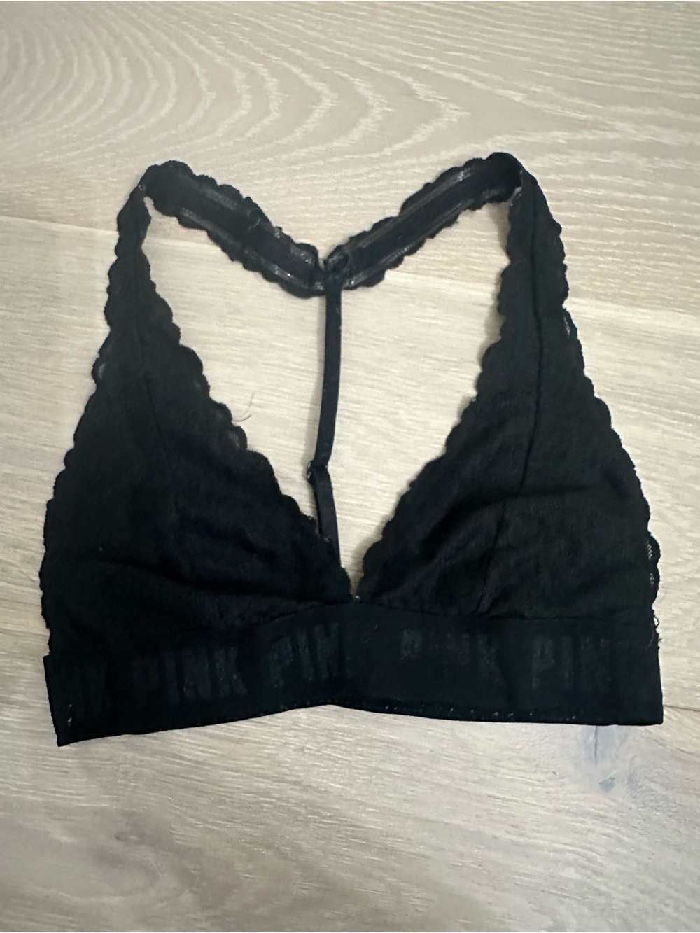 PINK Victoria's Secret Black Lace T‑Back Bralette